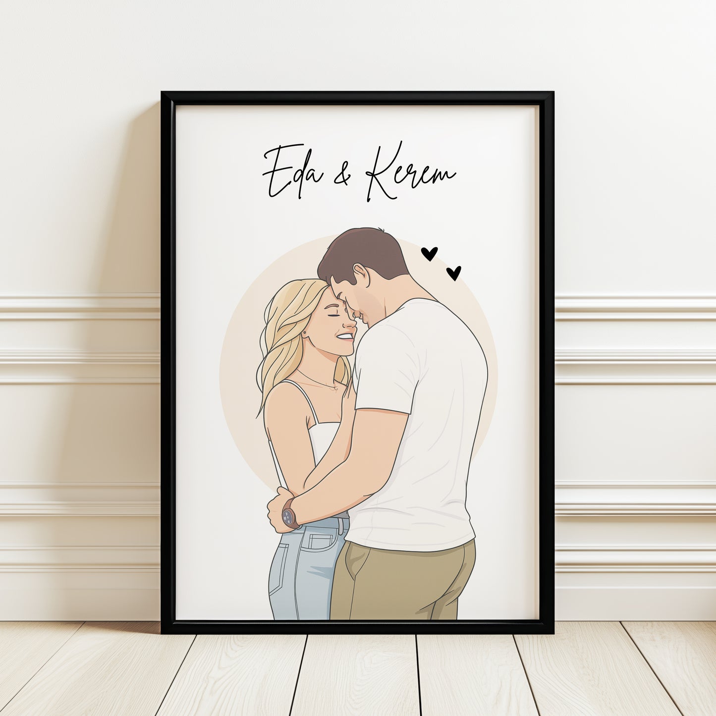 Kişiye Özel Karikatür Çift Posteri – Baskılı ve Çerçeveli Duvar Dekoru