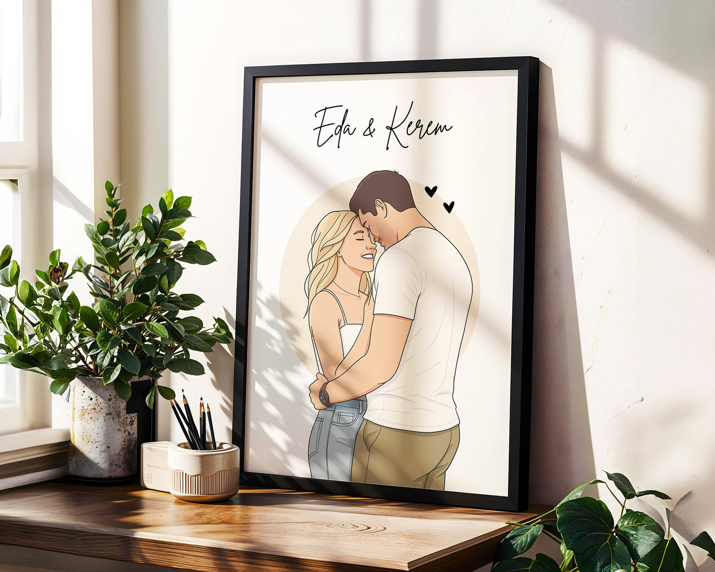 Kişiye Özel Karikatür Çift Posteri – Baskılı ve Çerçeveli Duvar Dekoru