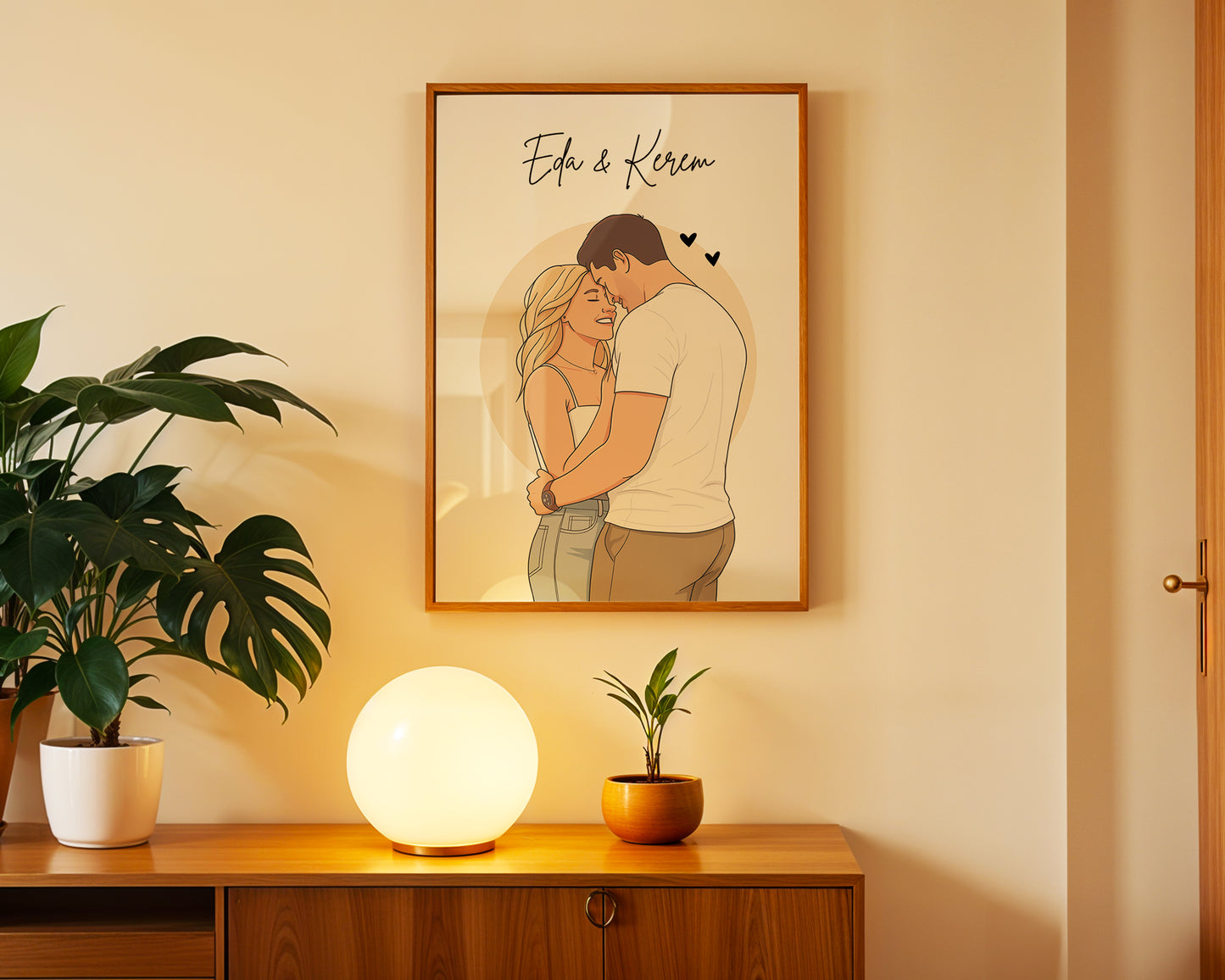 Kişiye Özel Karikatür Çift Posteri – Baskılı ve Çerçeveli Duvar Dekoru