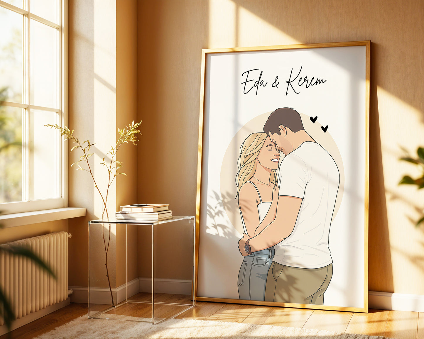 Kişiye Özel Karikatür Çift Posteri – Baskılı ve Çerçeveli Duvar Dekoru