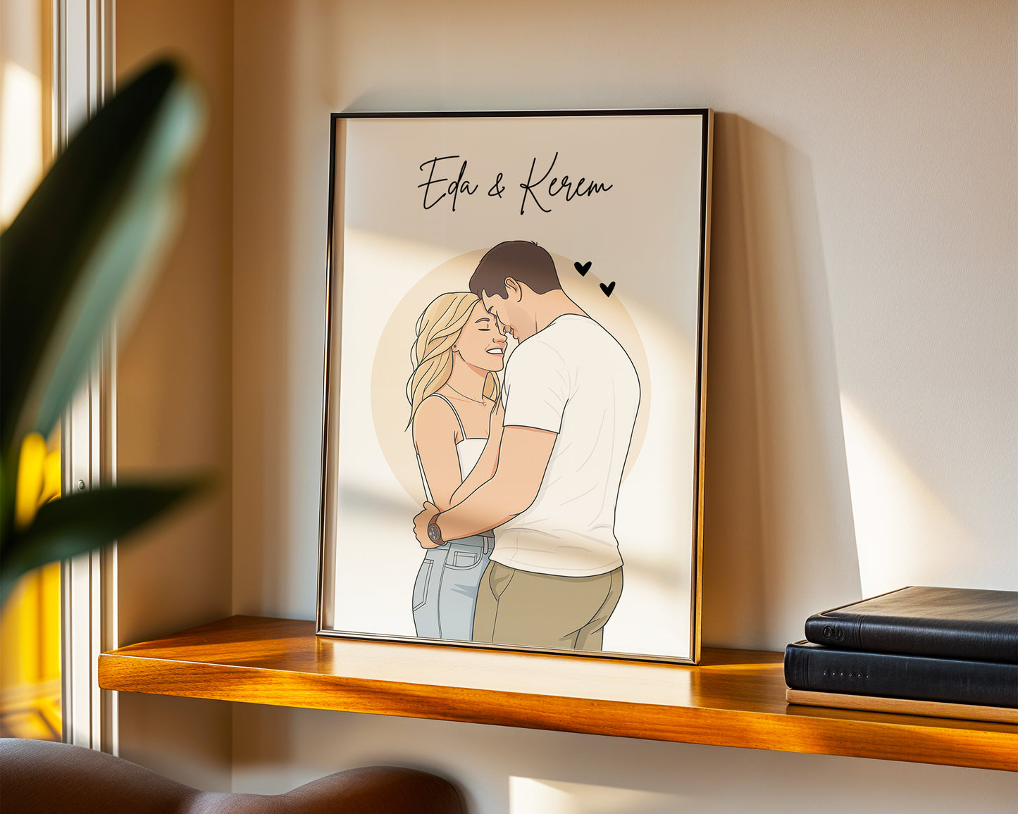 Kişiye Özel Karikatür Çift Posteri – Baskılı ve Çerçeveli Duvar Dekoru