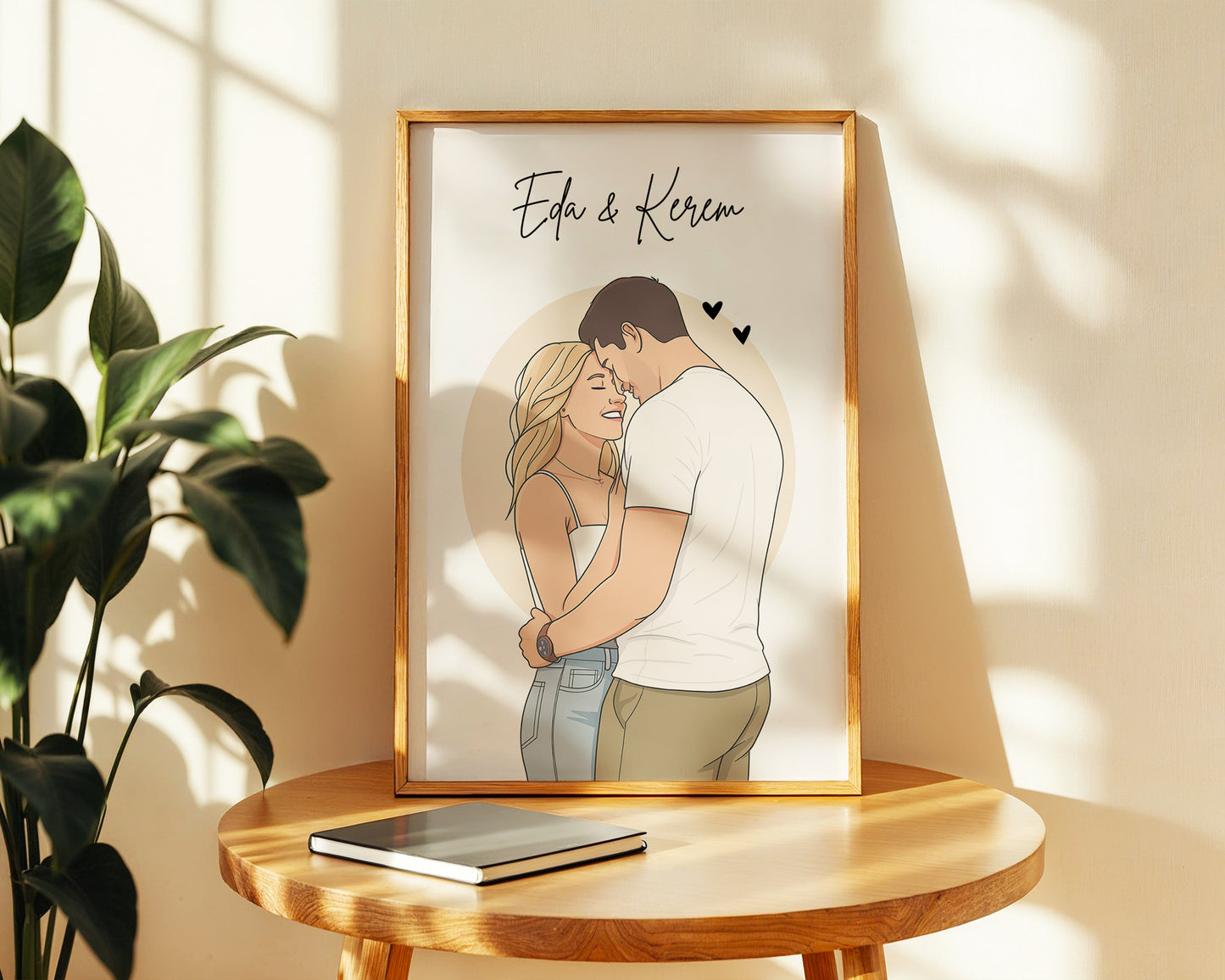 Kişiye Özel Karikatür Çift Posteri – Baskılı ve Çerçeveli Duvar Dekoru