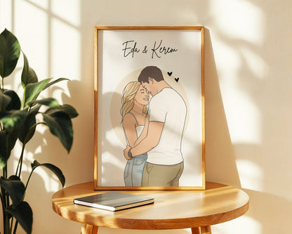 Kişiye Özel Karikatür Çift Posteri – Baskılı ve Çerçeveli Duvar Dekoru